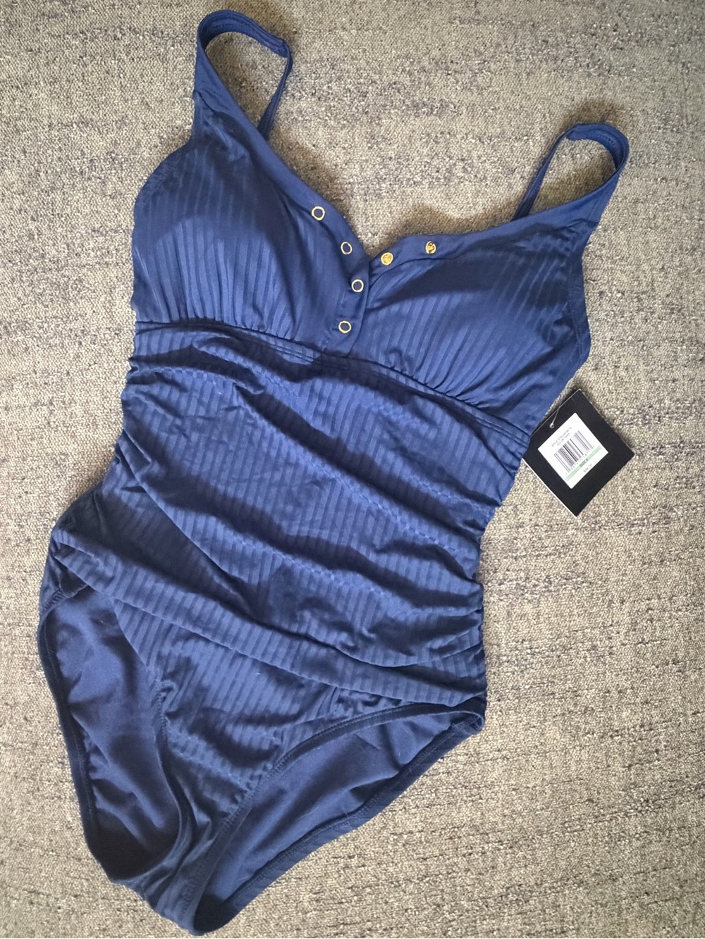 Ellen Tracy Navy Ruched One-Piece Swimsuit